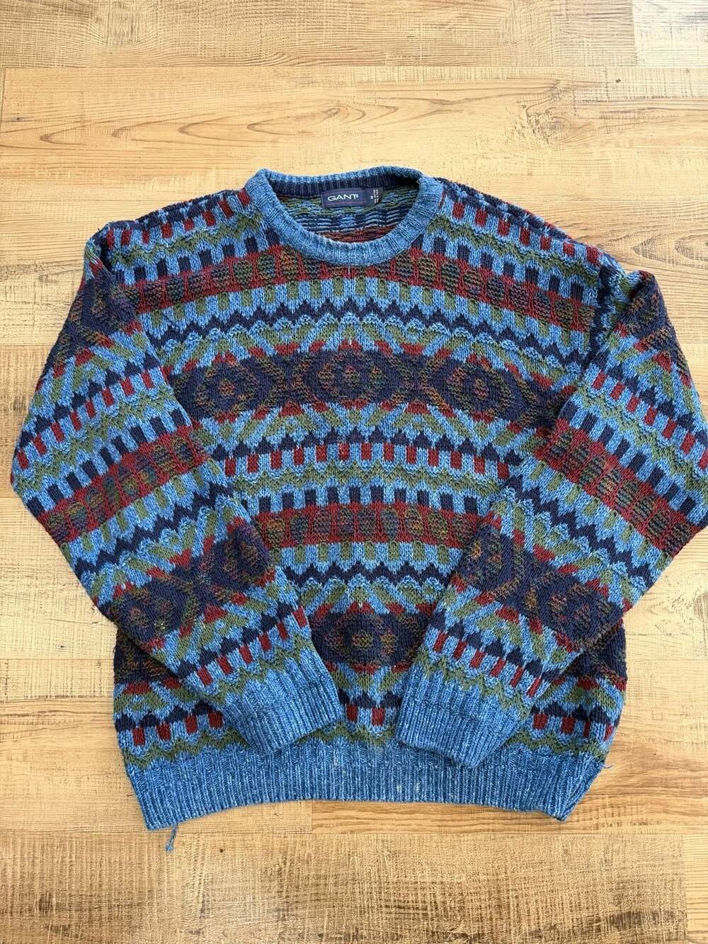 Vintage GANT 100% Cotton Geometric Pattern Crewneck Knit Sweater Grandpa Y2K